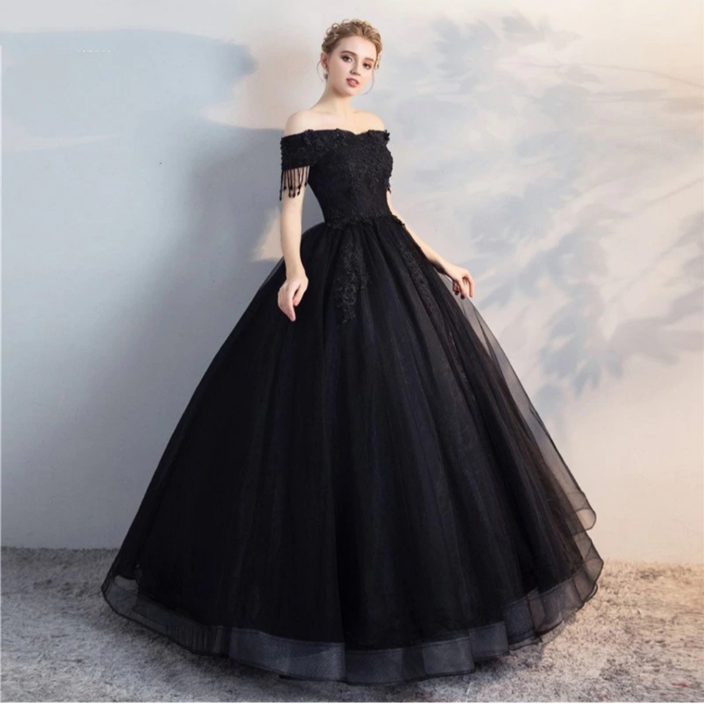 Sequin and Lace Flower Ballgown Dress